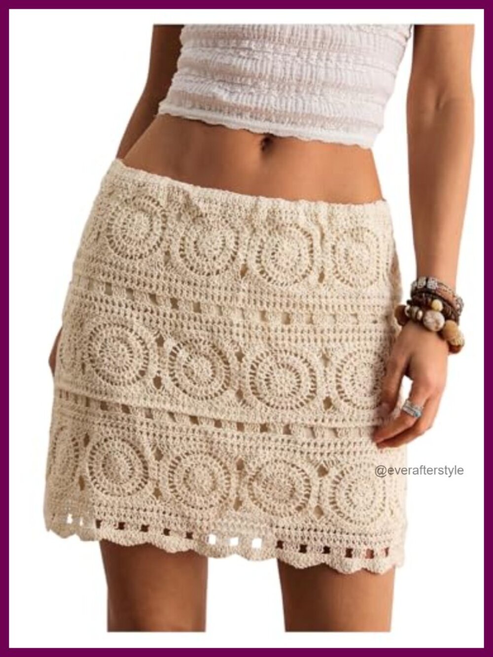Boho Crochet Mini Skirt High Waisted Geometric Lined Vacation Western